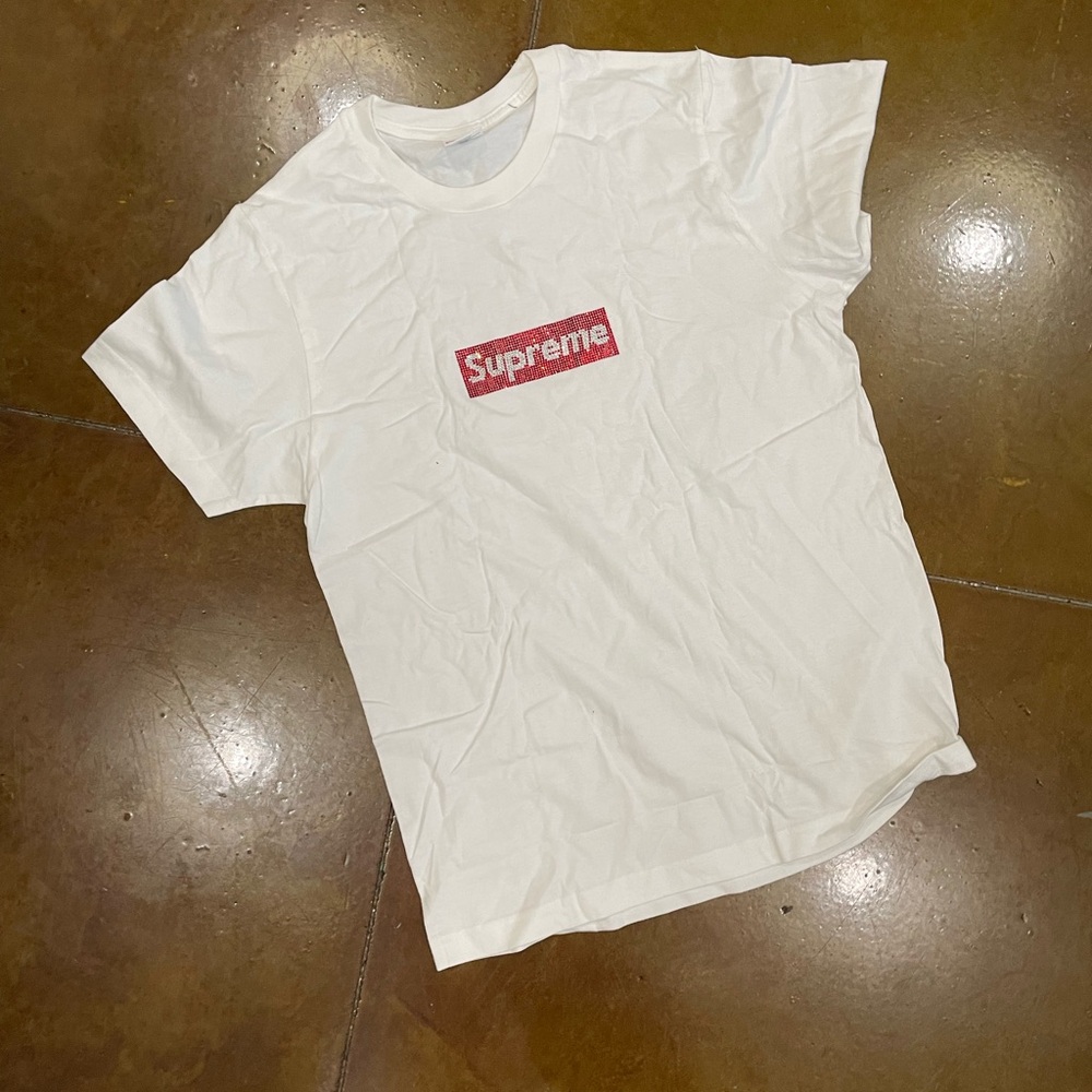 Supreme Swarovski Rhinestone Box Logo Tee in White S